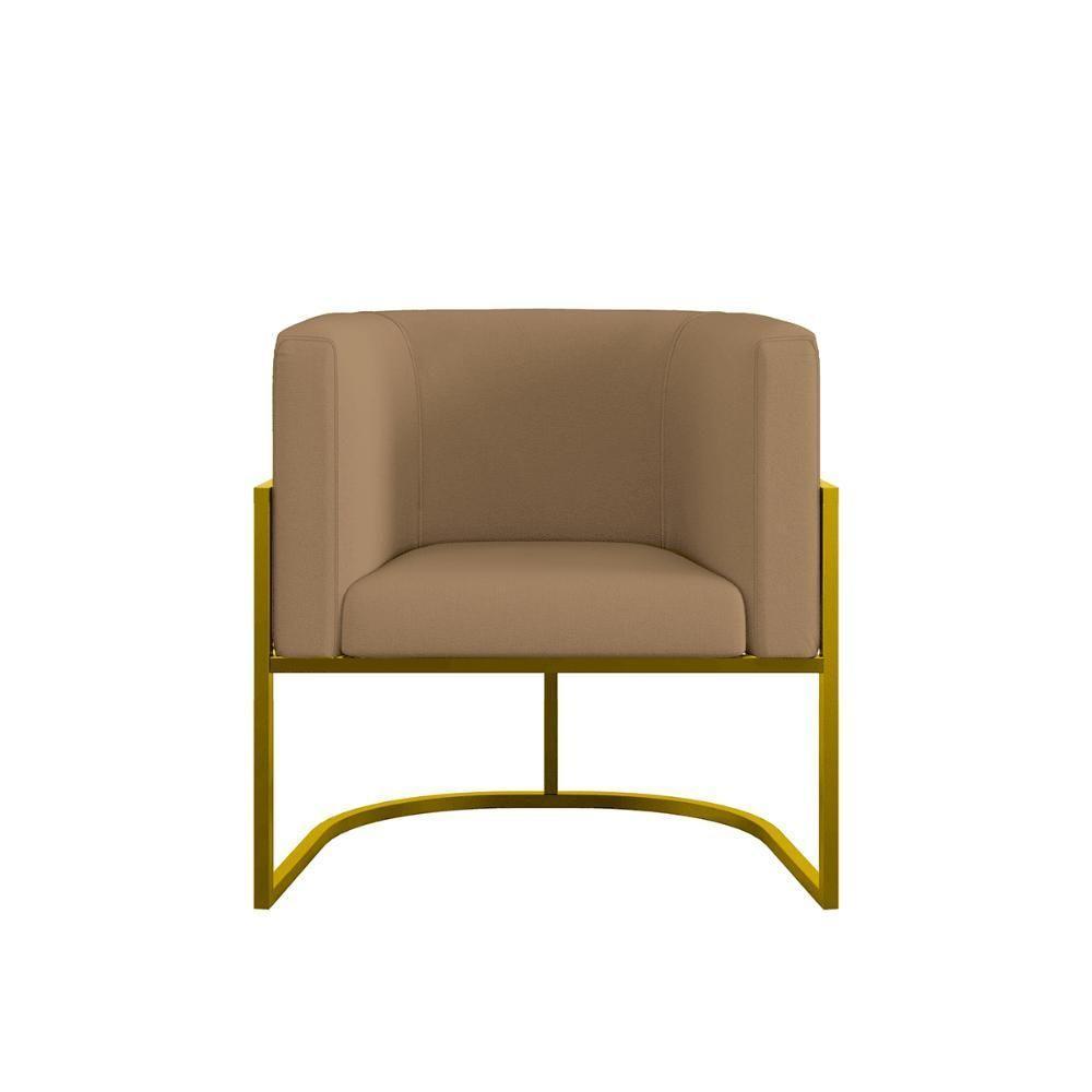 Cadeira Poltrona Lua Moderna Veludo Base De Metal Dourado Capuccino - 3