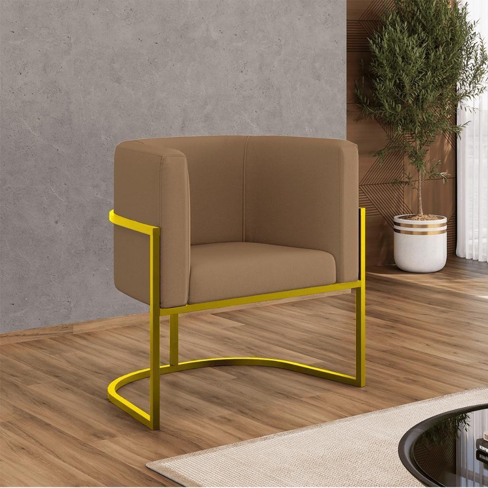 Cadeira Poltrona Lua Moderna Veludo Base De Metal Dourado Capuccino - 6
