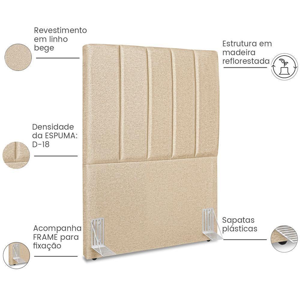 Cabeceira Solteiro 90cm Allia Linho Bege Rm Bege - 5