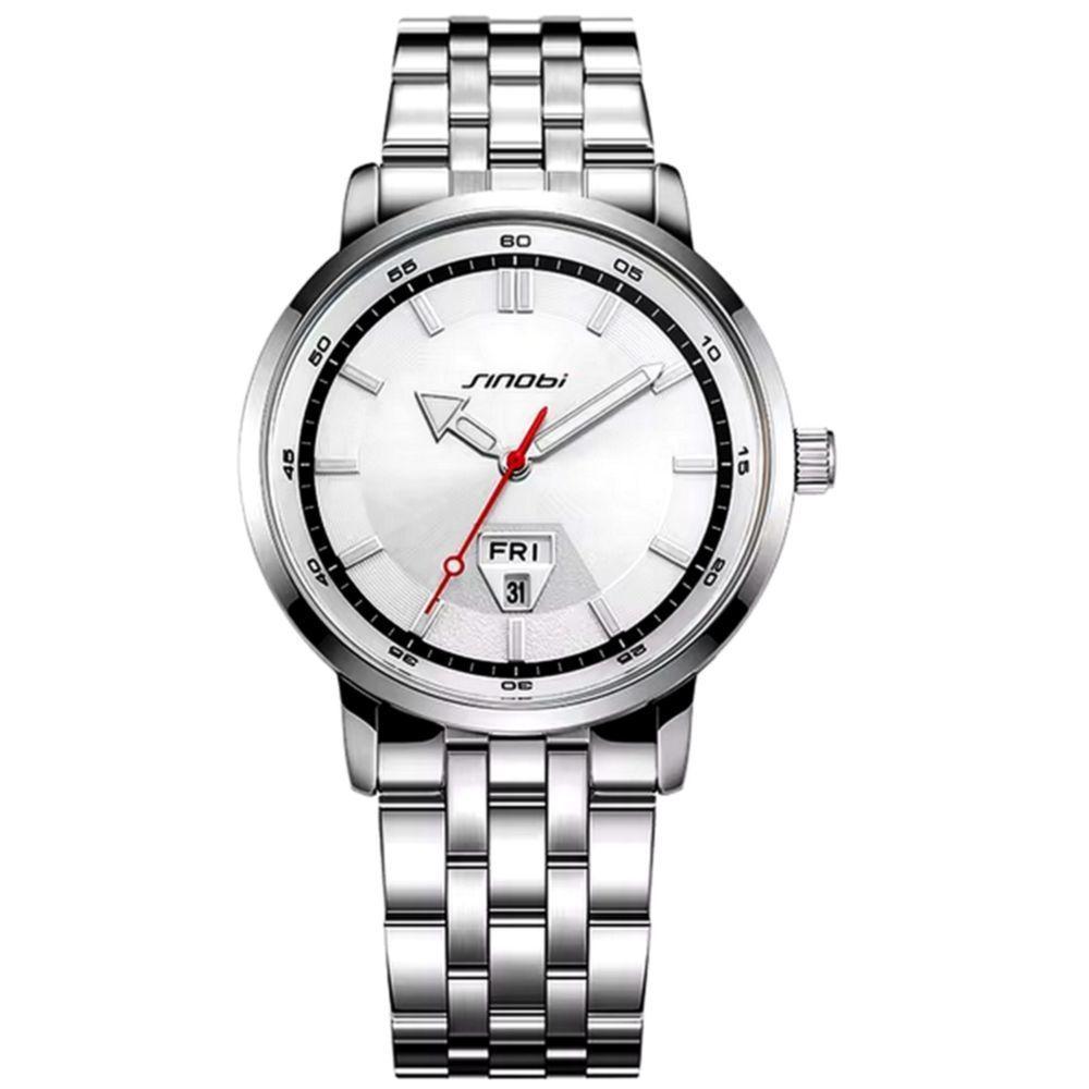 Relógio Analógico Masculino Design Esportivo Em Aço Inoxidavel à Prova D'água Prata - 1