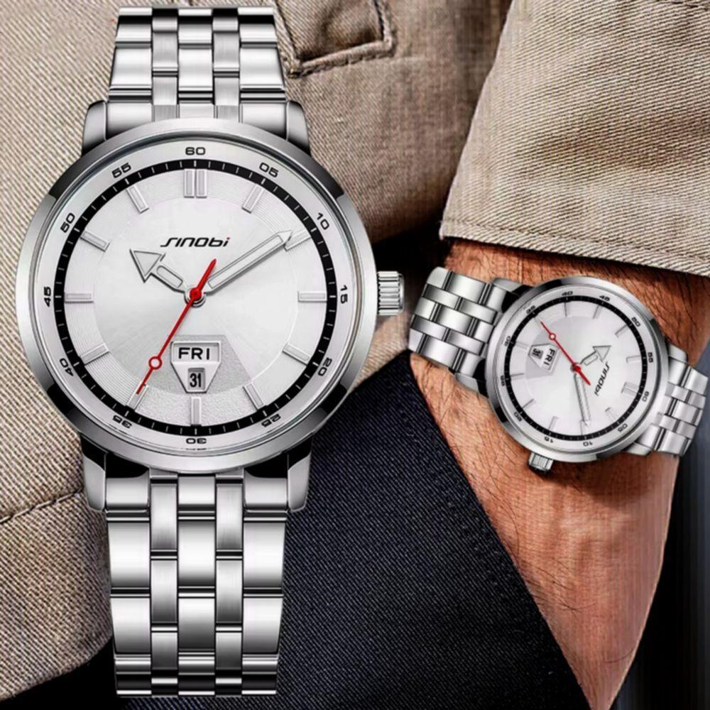 Relógio Analógico Masculino Design Esportivo Em Aço Inoxidavel à Prova D'água Prata - 2