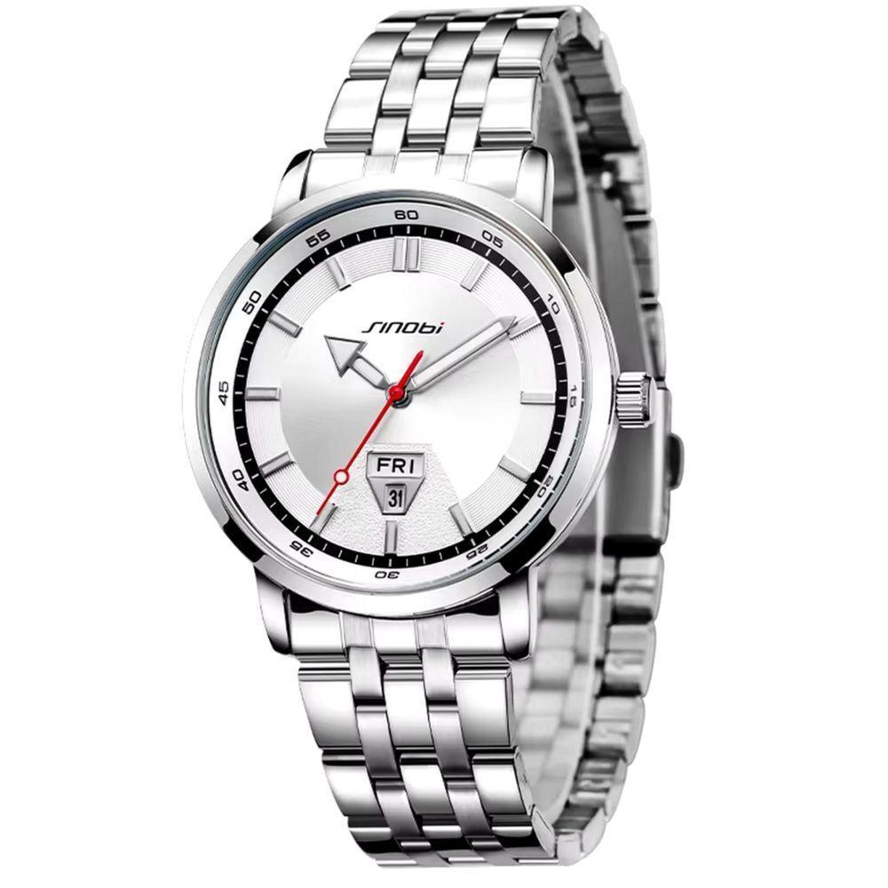 Relógio Analógico Masculino Design Esportivo Em Aço Inoxidavel à Prova D'água Prata - 5