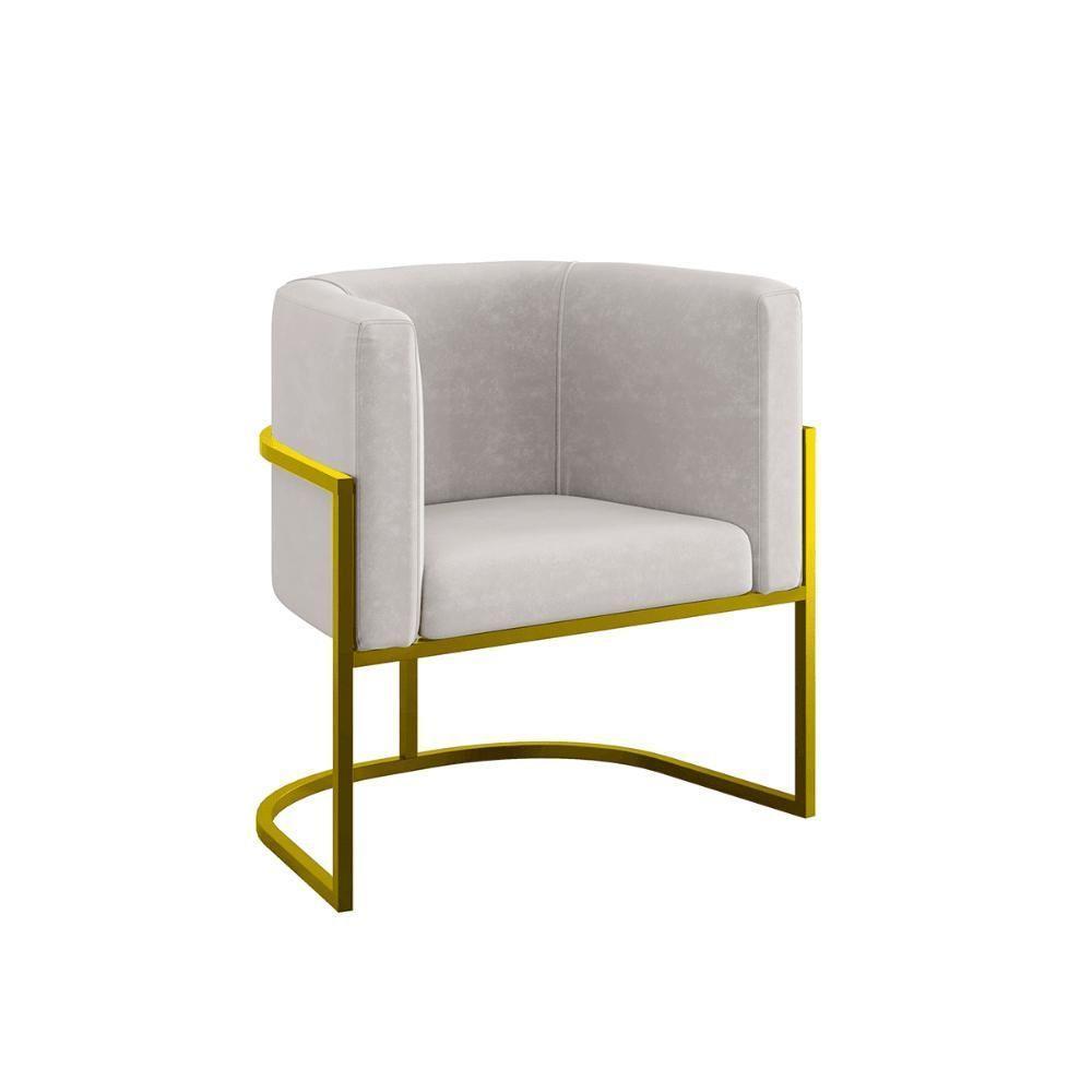 Poltrona Cadeira Decorativa Lua Recepção Base De Ferro Gold Bege - 1