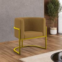 Poltrona Cadeira Decorativa Lua Recepção Base De Ferro Gold Capuccino - 7