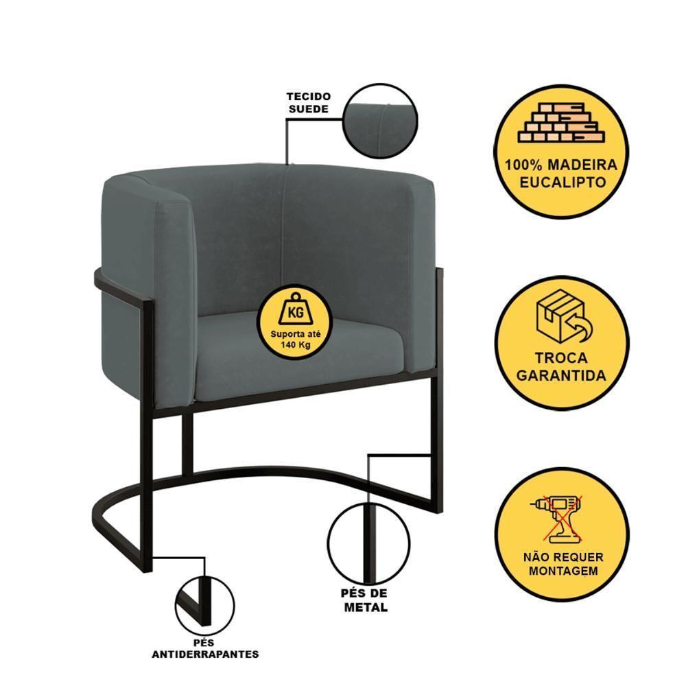 Poltrona Cadeira Decorativa Lua Recepção Base De Ferro Black Cinza - 5