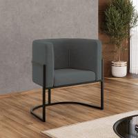 Poltrona Cadeira Decorativa Lua Recepção Base De Ferro Black Cinza - 6