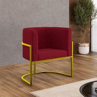 Poltrona Cadeira Decorativa Lua Recepção Base De Ferro Gold Marsala - 6