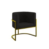 Poltrona Cadeira Decorativa Lua Recepção Base De Ferro Gold Preto - 1