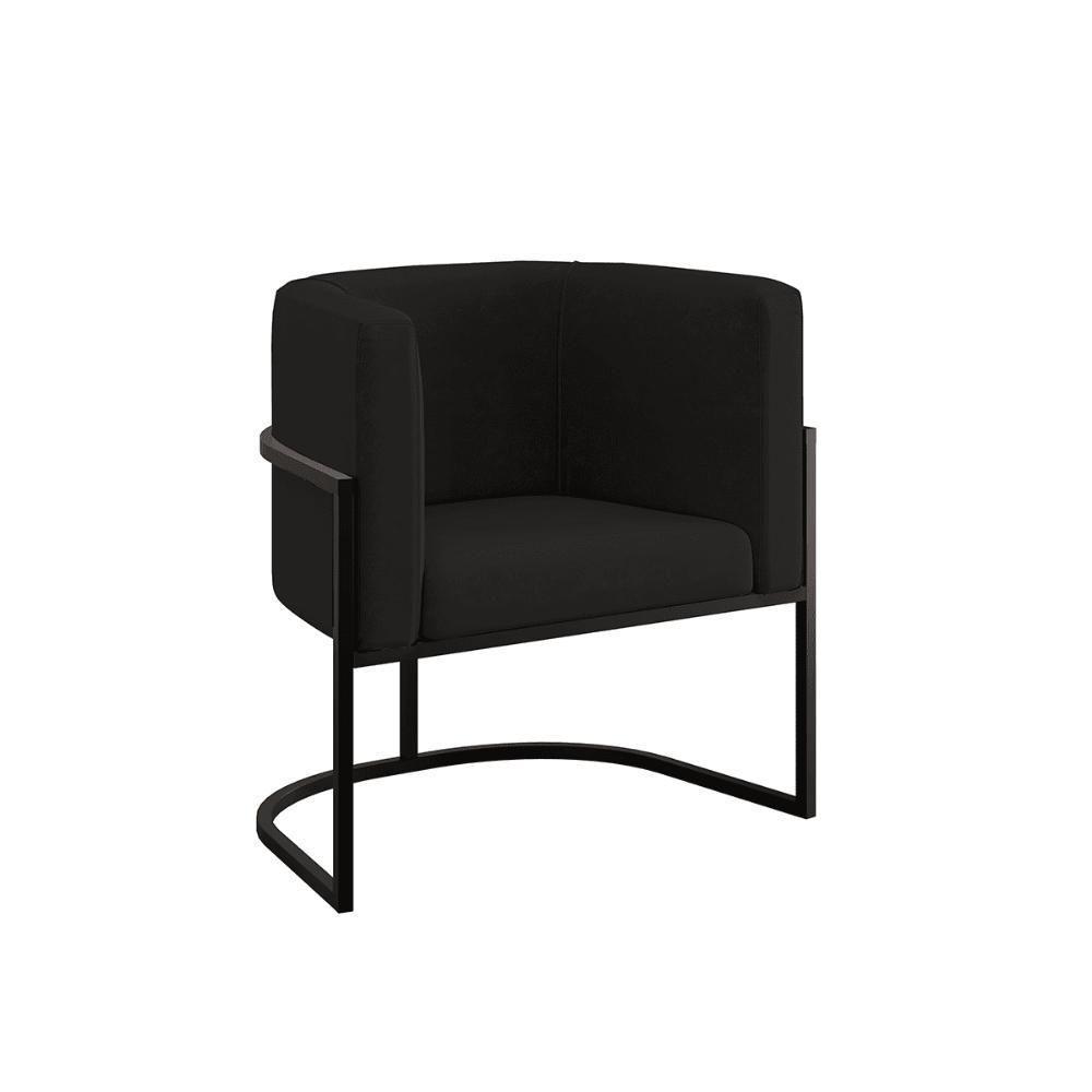 Poltrona Cadeira Decorativa Lua Recepção Base De Ferro Black Preto - 1