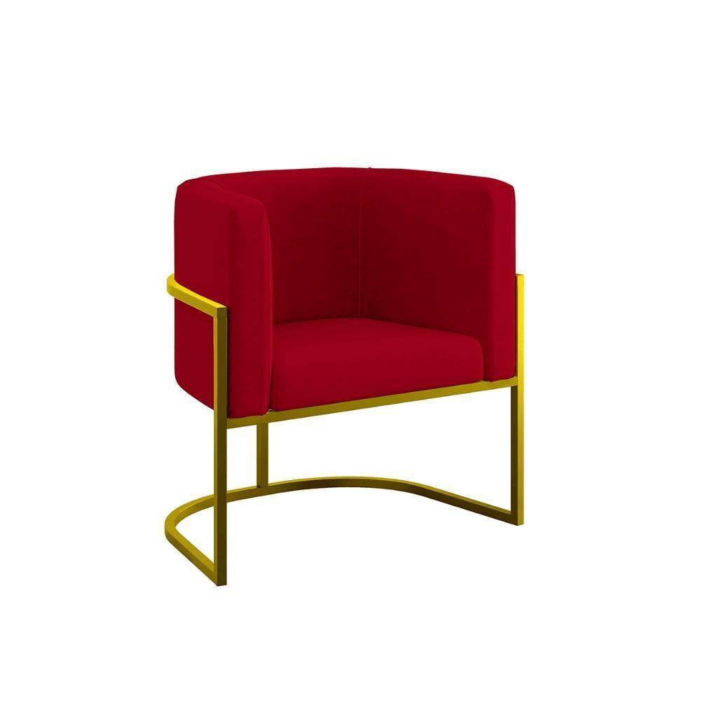 Poltrona Cadeira Decorativa Lua Recepção Base De Ferro Gold Vermelho - 1