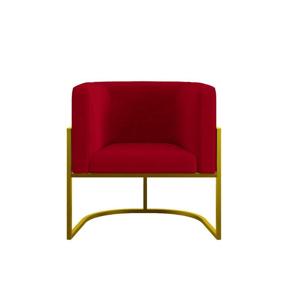 Poltrona Cadeira Decorativa Lua Recepção Base De Ferro Gold Vermelho - 3
