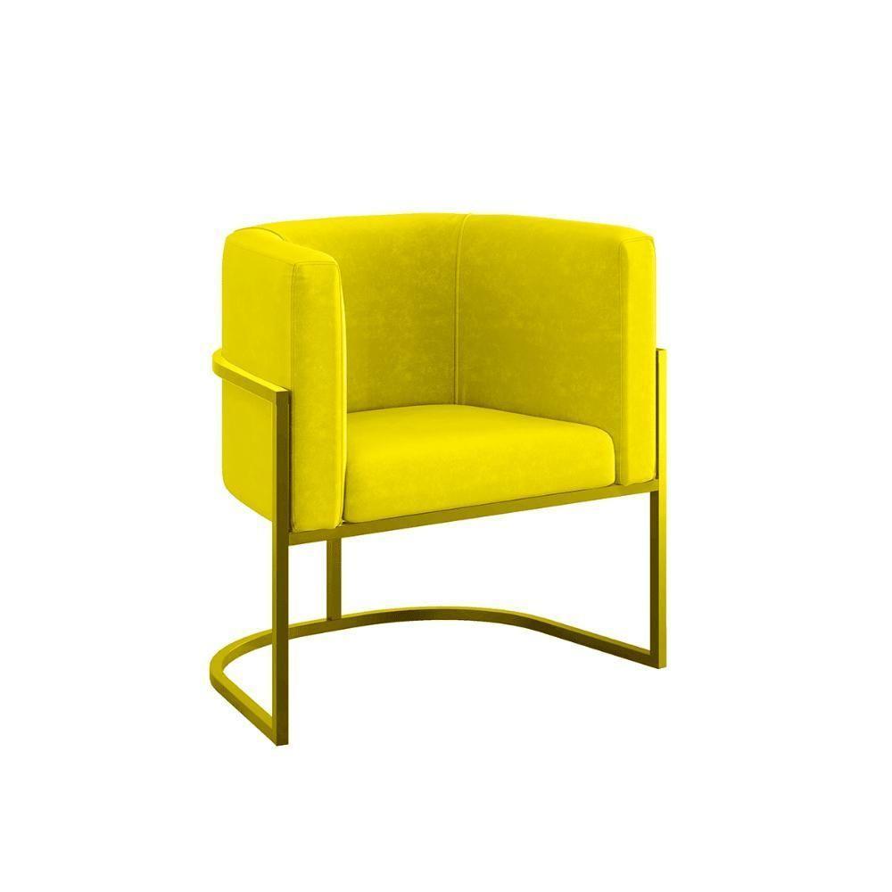 Poltrona Cadeira Decorativa Lua Recepção Base De Ferro Gold Amarelo - 1