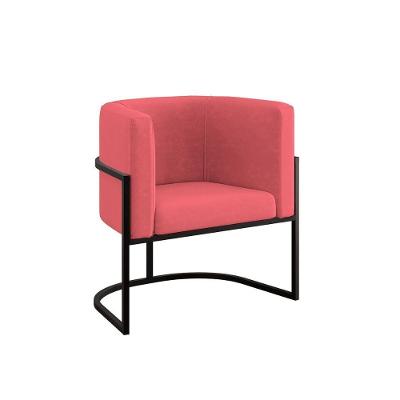 Poltrona Cadeira Decorativa Lua Recepção Base De Ferro Black Rosa