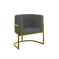 Cadeira Poltrona Lua Moderna Veludo Base De Metal Dourado Cinza - 1