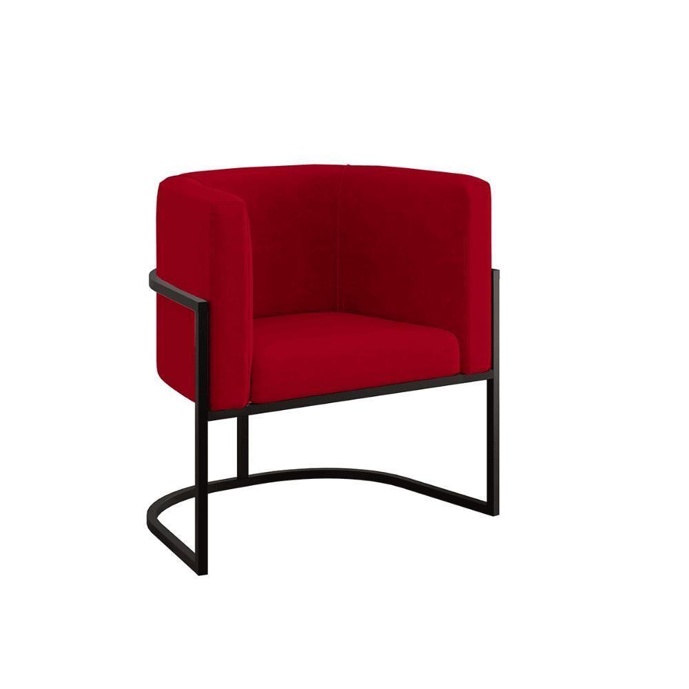 Poltrona Cadeira Decorativa Lua Recepção Base De Ferro Black Vermelho - 1