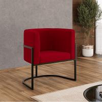 Poltrona Cadeira Decorativa Lua Recepção Base De Ferro Black Vermelho - 6