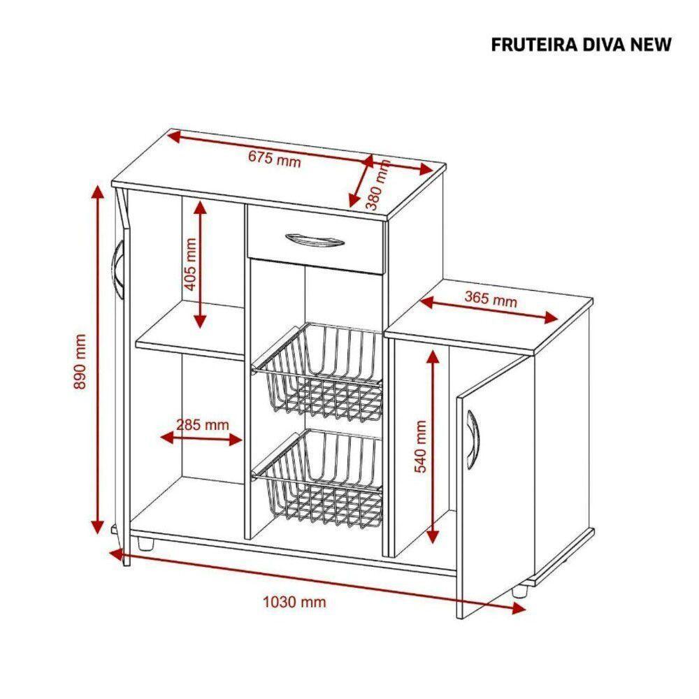 Fruteira Diva New Com 2 Portas E 1 Gaveta Notável Freijó Trend- Branco New - 6