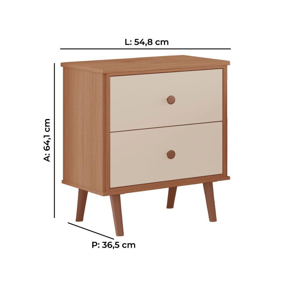 Mesa De Cabeceira Monza 2 Gavetas Em Mdf Com Pés Tuboarte Freijo Com Off White - 3