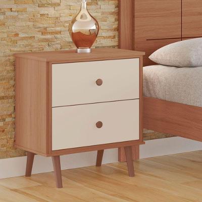 Mesa De Cabeceira Monza 2 Gavetas Em Mdf Com Pés Tuboarte Freijo Com Off White