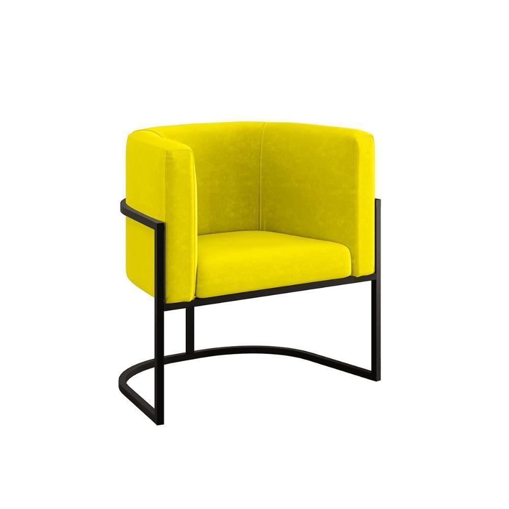 Poltrona Cadeira Decorativa Lua Recepção Base De Ferro Black Amarelo - 1