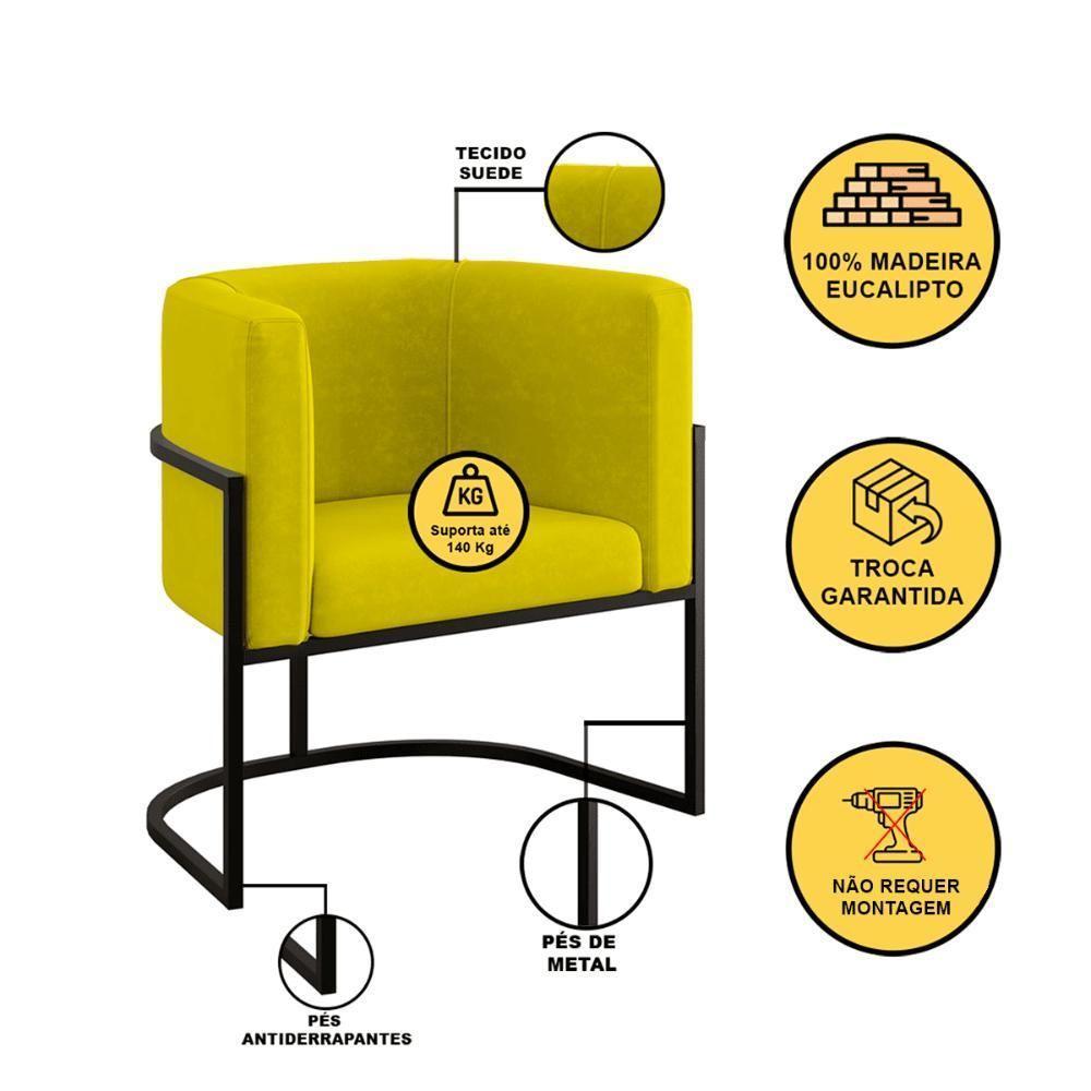 Poltrona Cadeira Decorativa Lua Recepção Base De Ferro Black Amarelo - 5