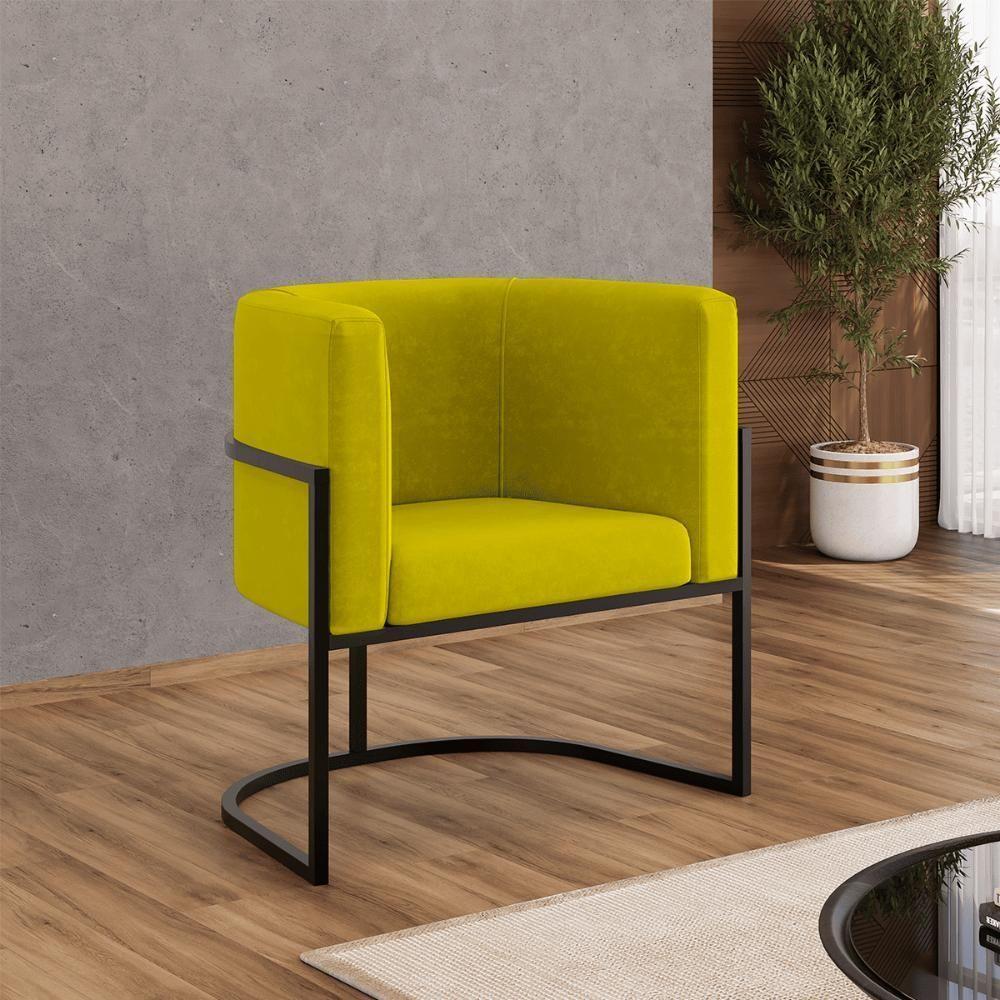 Poltrona Cadeira Decorativa Lua Recepção Base De Ferro Black Amarelo - 6