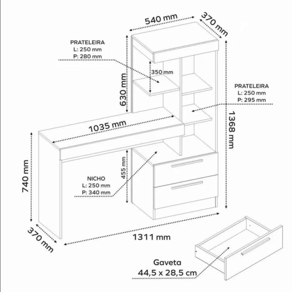 Mesa Office Nt2010 Com 2 Gavetas E 3 Prateleiras Notável Freijo Trend - 6