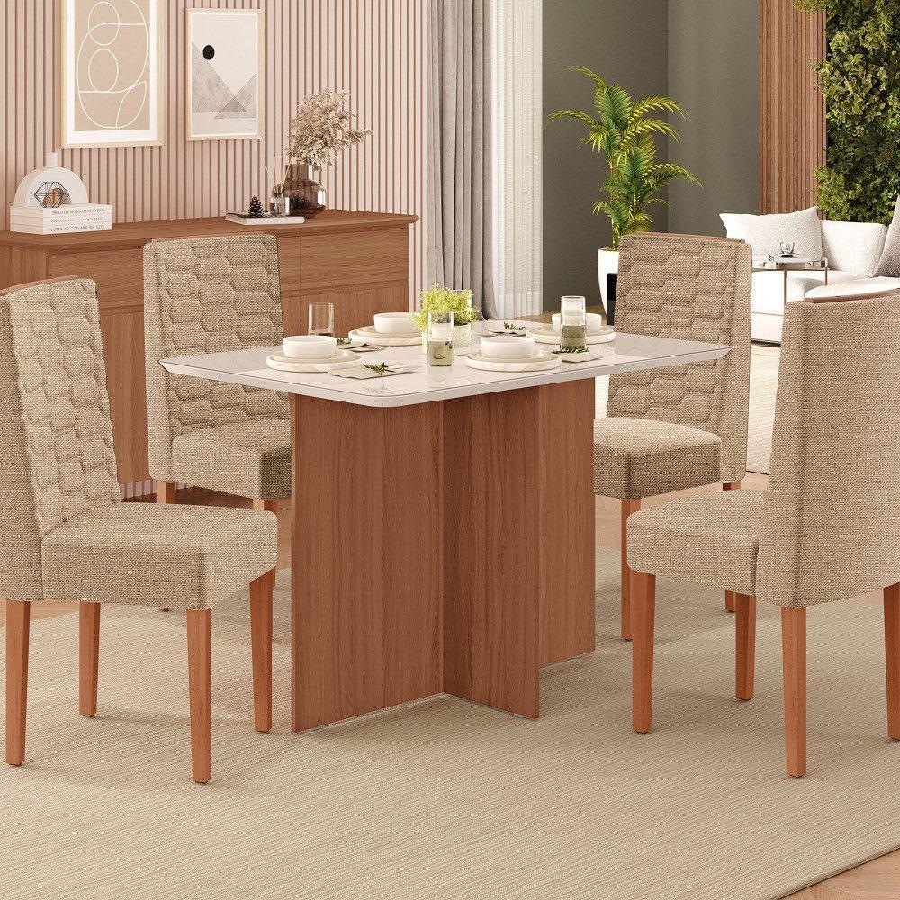 Sala De Jantar Frida 120x80cm Com 4 Cadeiras Coral Tuboarte Freijo Com Off White - 1