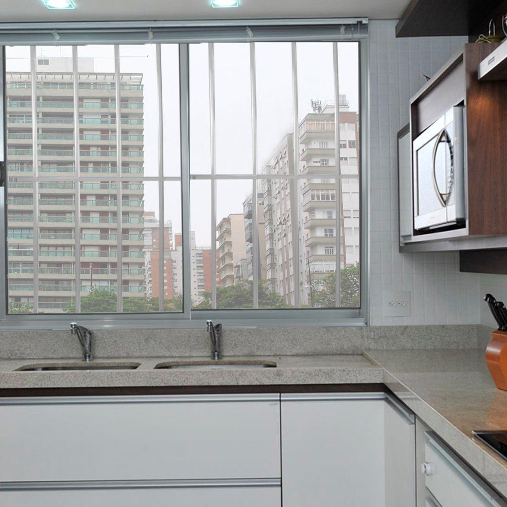 Janela 2 Folhas De Correr C/ Grade 1.00 X 1.50 Alumínio Brilhante Linha Modular - Hale - 3