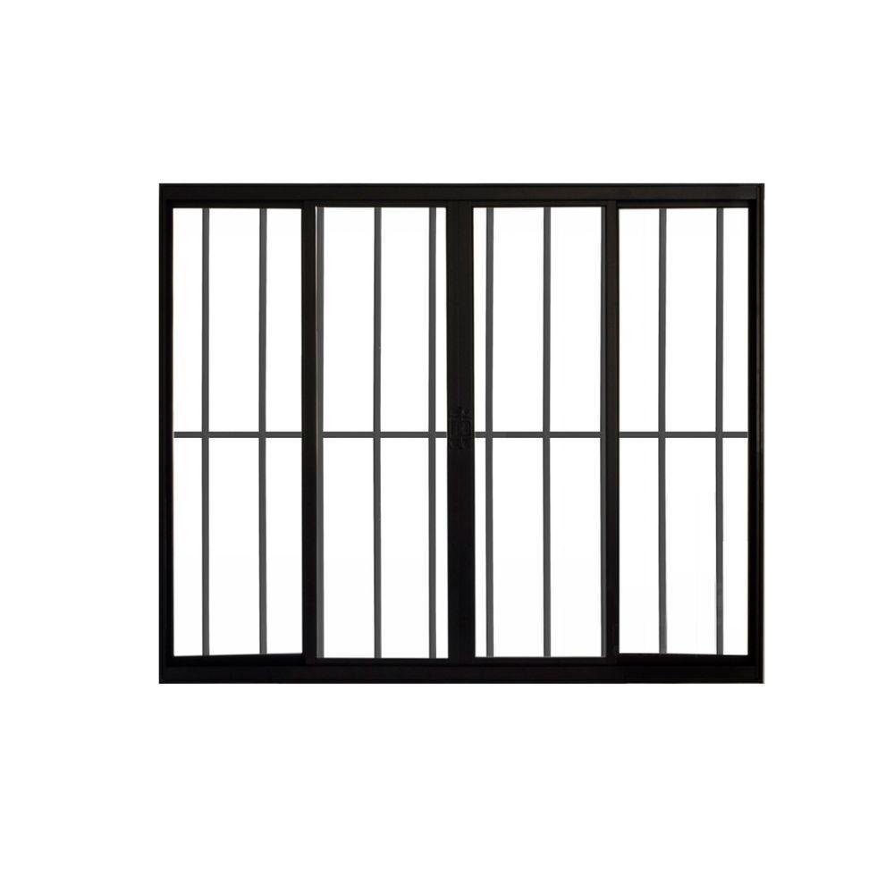 Janela 4 Folhas De Correr C/ Grade 1.00 X 1.50 Alumínio Preto Linha Modular - Hale - 1