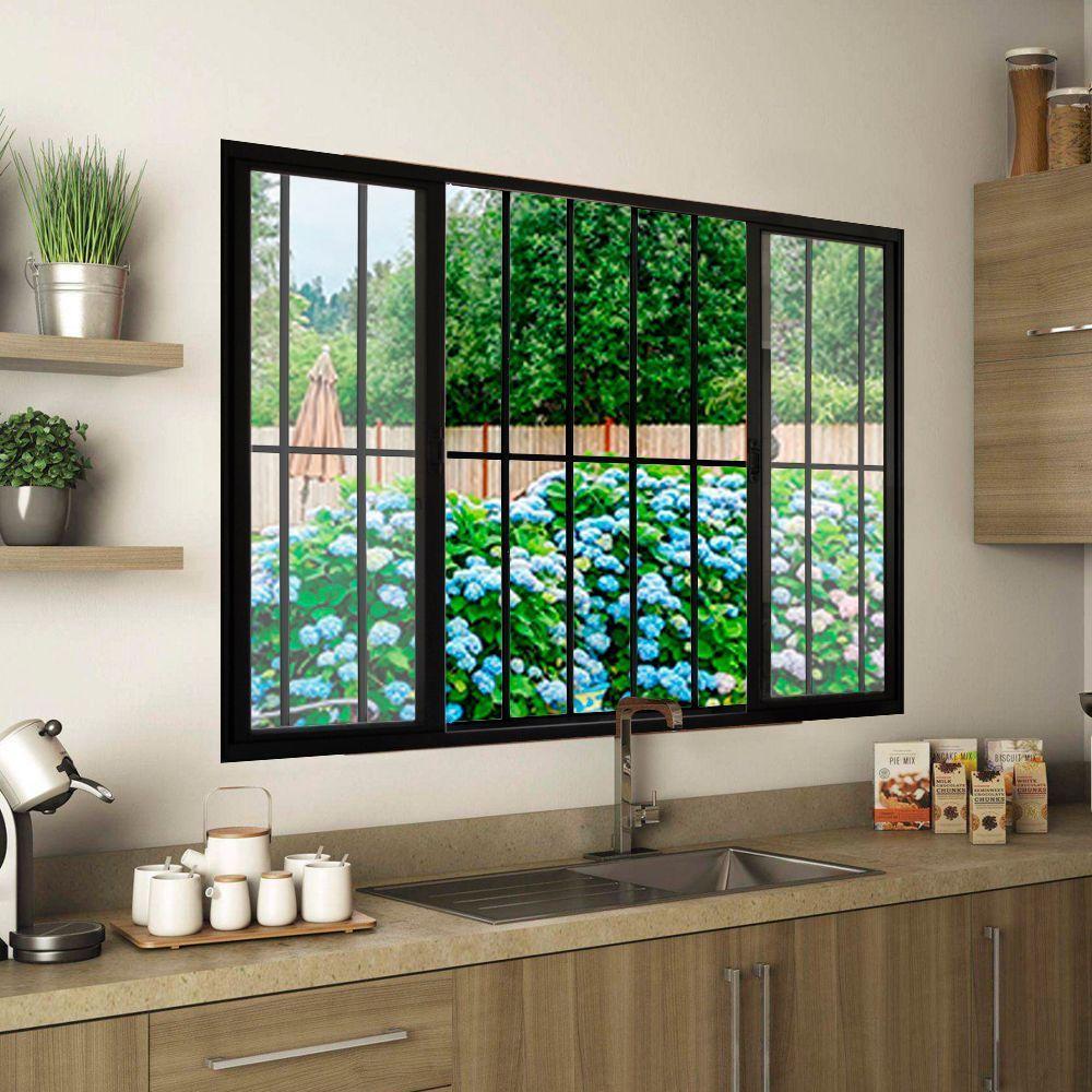 Janela 4 Folhas De Correr C/ Grade 1.00 X 1.50 Alumínio Preto Linha Modular - Hale - 2