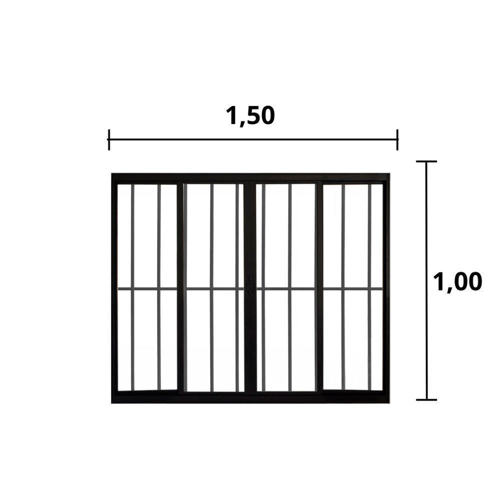 Janela 4 Folhas De Correr C/ Grade 1.00 X 1.50 Alumínio Preto Linha Modular - Hale - 3