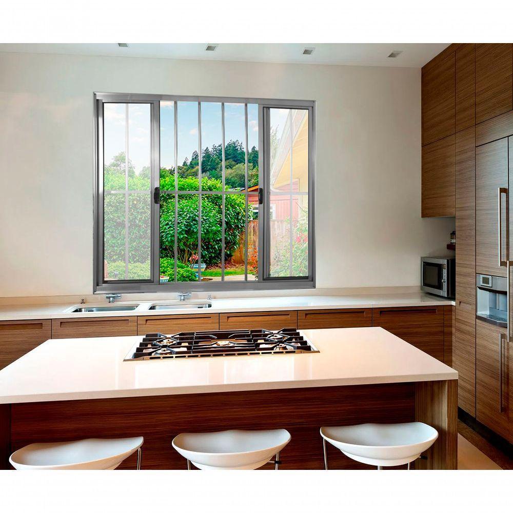 Janela 4 Folhas De Correr C/ Grade 1.00 X 2.00 Alumínio Brilhante Linha Modular - Hale - 2