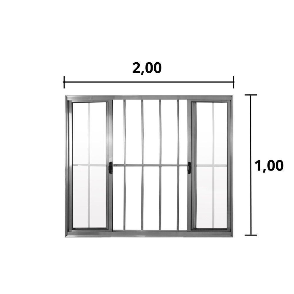 Janela 4 Folhas De Correr C/ Grade 1.00 X 2.00 Alumínio Brilhante Linha Modular - Hale - 3