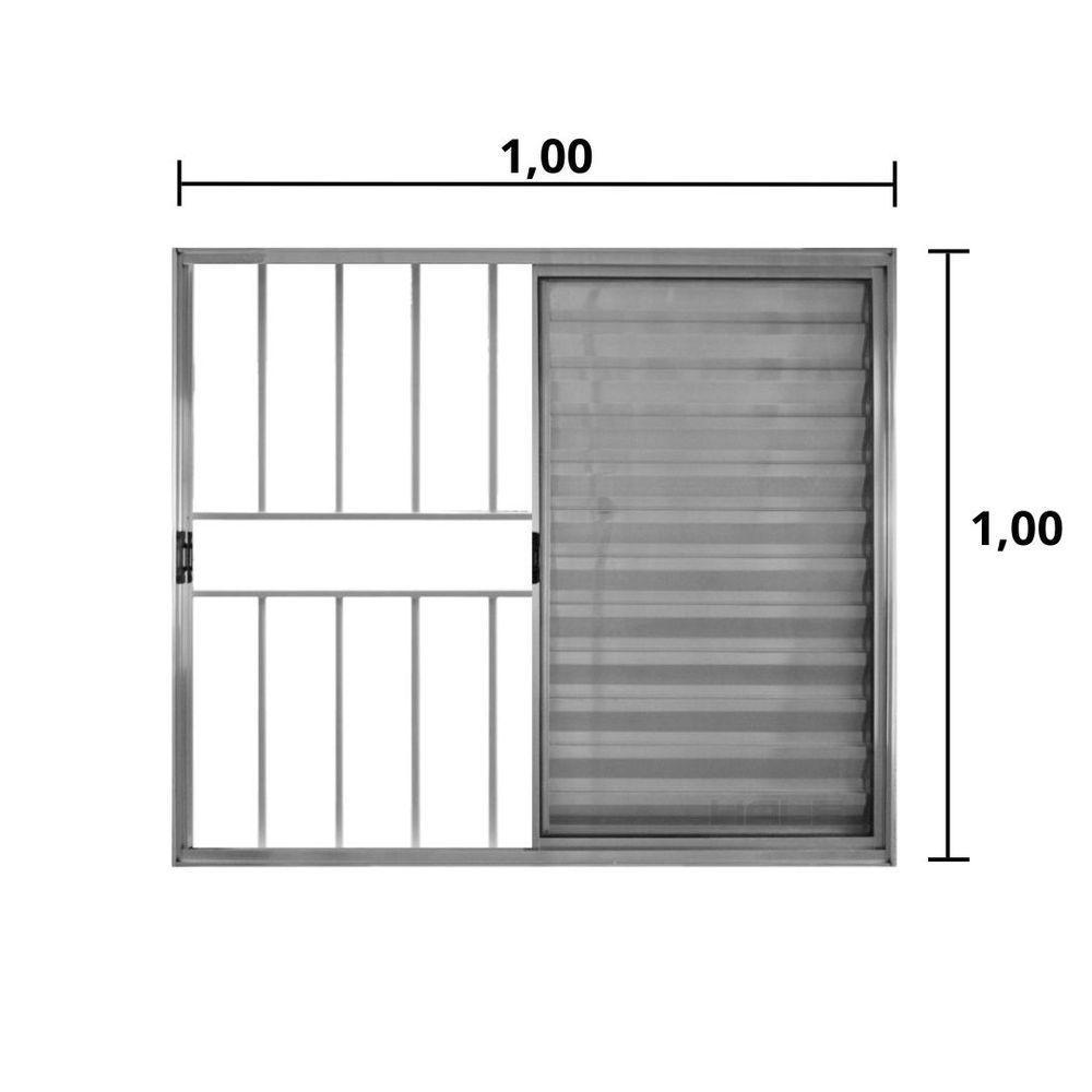 Veneziana 3 Folhas De Correr C/grade 1.00 X 1.00 Alumínio Brilhante Linha Modular - Hale - 3