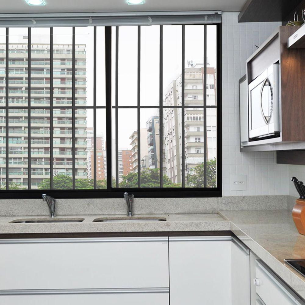 Janela 2 Folhas De Correr C/ Grade 1.00 X 1.00 Alumínio Preto Linha Modular - Hale - 2