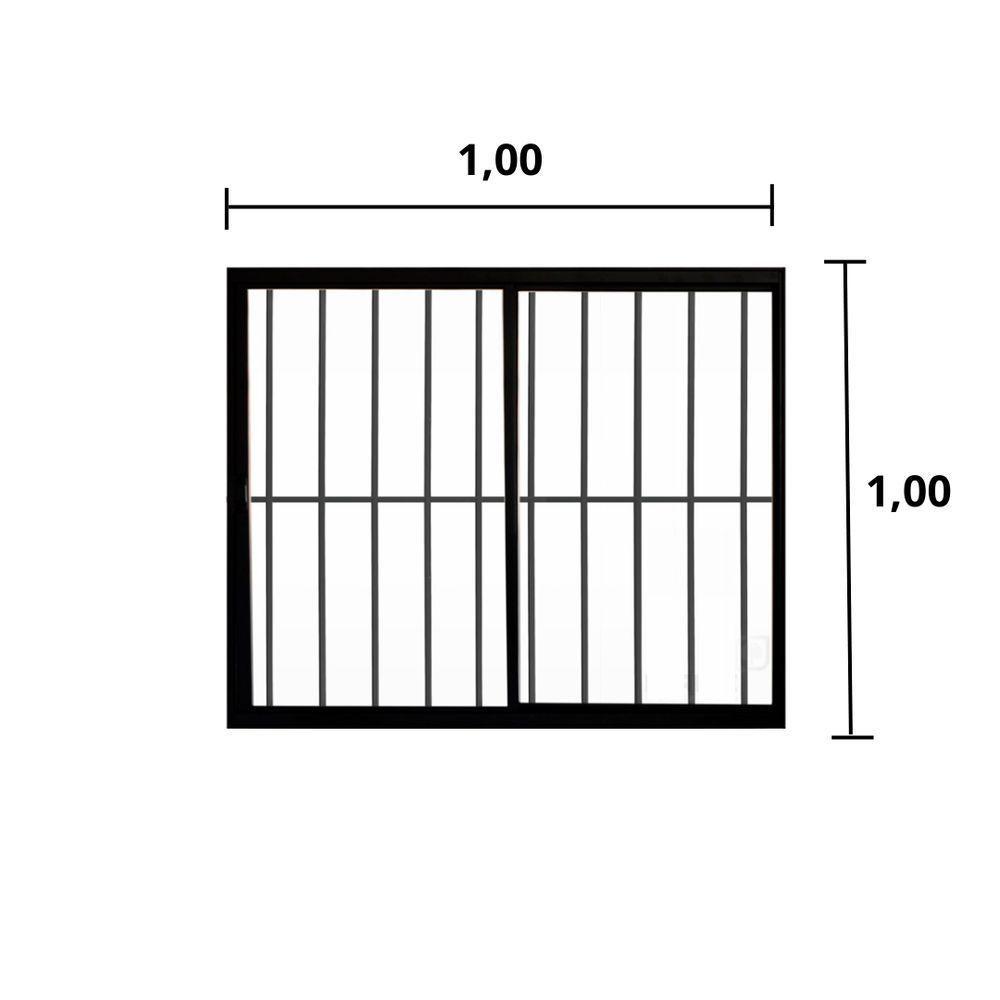 Janela 2 Folhas De Correr C/ Grade 1.00 X 1.00 Alumínio Preto Linha Modular - Hale - 3