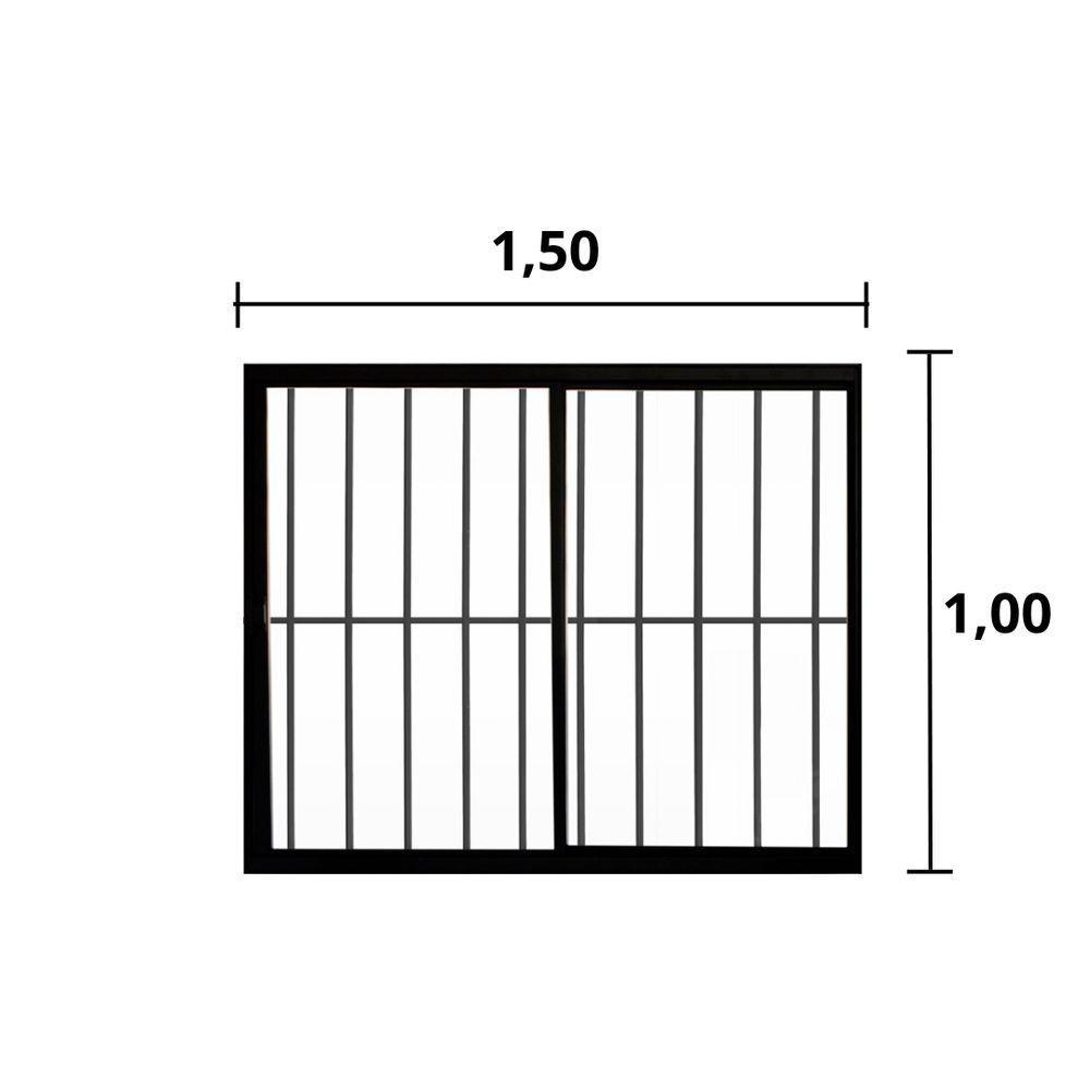 Janela 2 Folhas De Correr C/ Grade 1.00 X 1.50 Alumínio Brilhante Linha Modular - Hale - 2