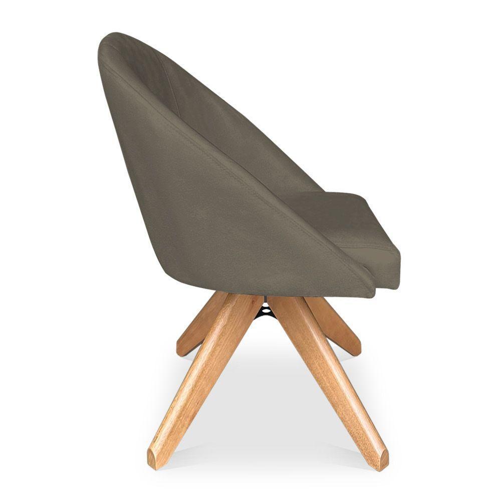 Kit 06 Poltronas Cadeira Giratória Bela Suede Marrom Rato Base De Madeira - Pallazio - 2