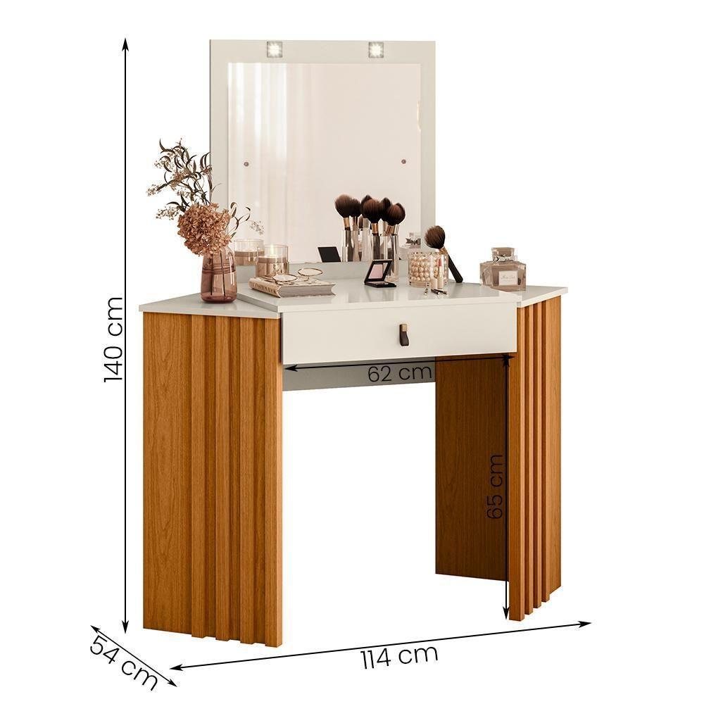 Penteadeira Camarim De Canto Glitter Com 1 Gaveta Com Led Cinamomo/off White - 5