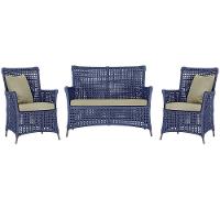 Jogo Sofá E 2 Poltronas Igapó Alumínio Marrom E7 Trama Azul - 1