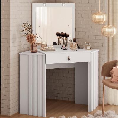 Penteadeira Camarim De Canto Glitter Com 1 Gaveta Com Led Branco Branco