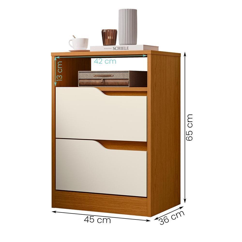 Mesa De Cabeceira Sole Com 2 Gavetas E Nicho Cinamomo/off White - 4