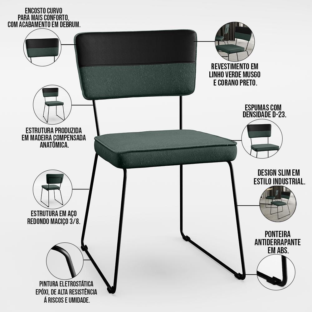 Kit 08 Cadeiras Estofada Faixa Corano Preto Verde Musgo - 7