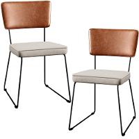 Kit 02 Cadeiras Estofada L02 Couríssimo Camel Linho Cru - 1