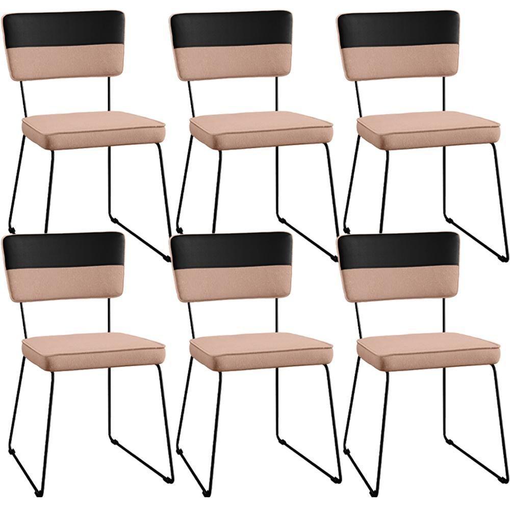 Kit 06 Cadeiras Estofada Faixa Corano Preto Linho Rosê - 1