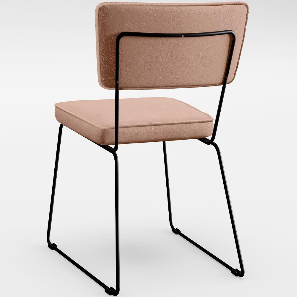 Kit 06 Cadeiras Estofada Faixa Corano Preto Linho Rosê - 2