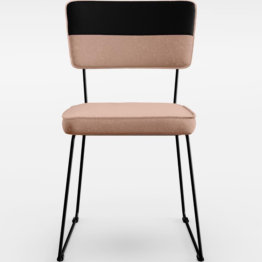 Kit 06 Cadeiras Estofada Faixa Corano Preto Linho Rosê - 5
