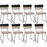 Kit 08 Cadeiras Estofada Faixa Corano Preto Linho Bege - 1
