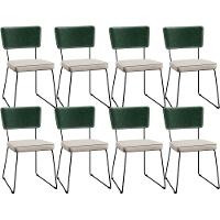 Kit 08 Cadeiras Estofada L02 Facto Verde Musgo Linho Cru - 1